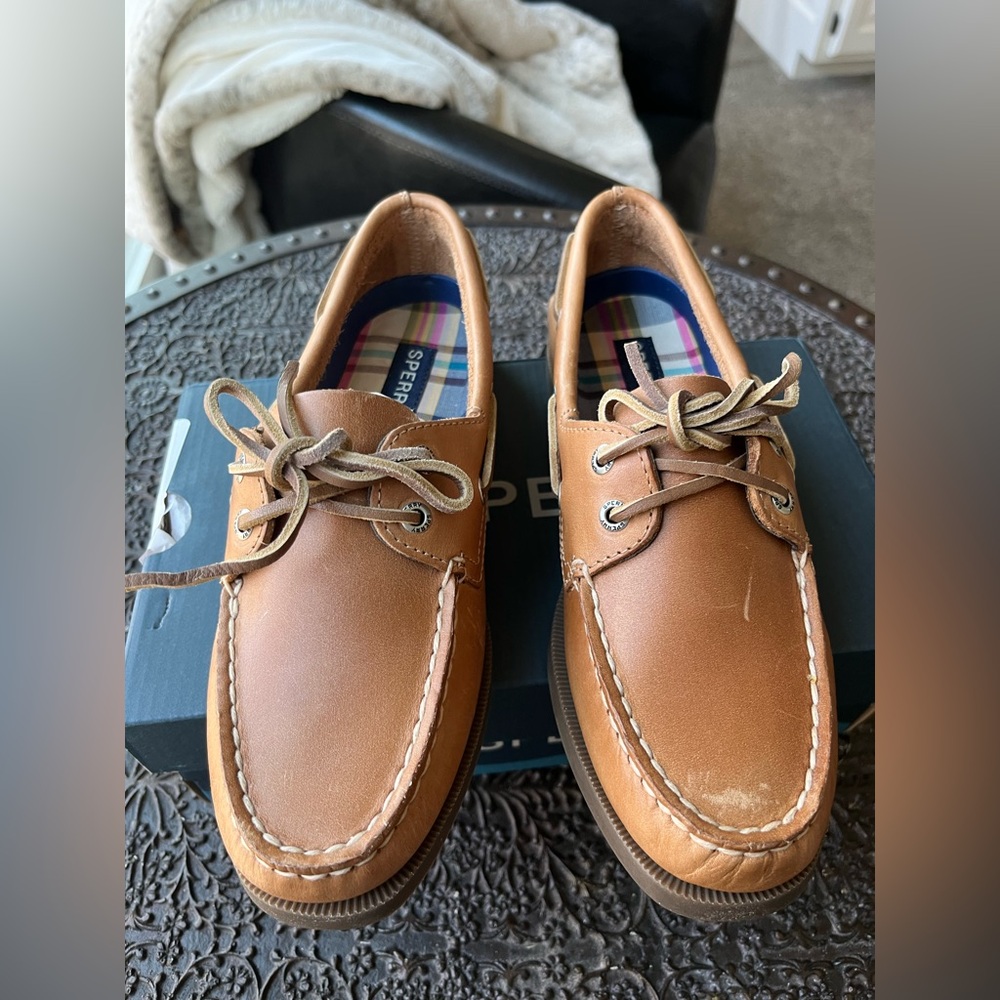Sperry Tan Leather Boat Shoe Flats - Picture 7 of 10